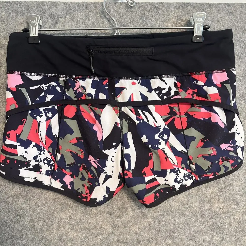 Lululemon Shorts Womens 6 Black Print Run Speed Shorts Pop Cut Boom Athletic